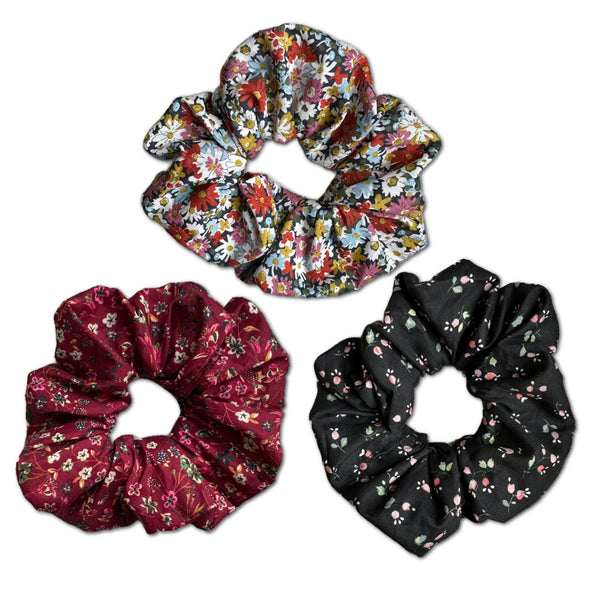 NEW! Scrunchies, Liberty of London Burgundy/Pink/Black Florals Bundle Set