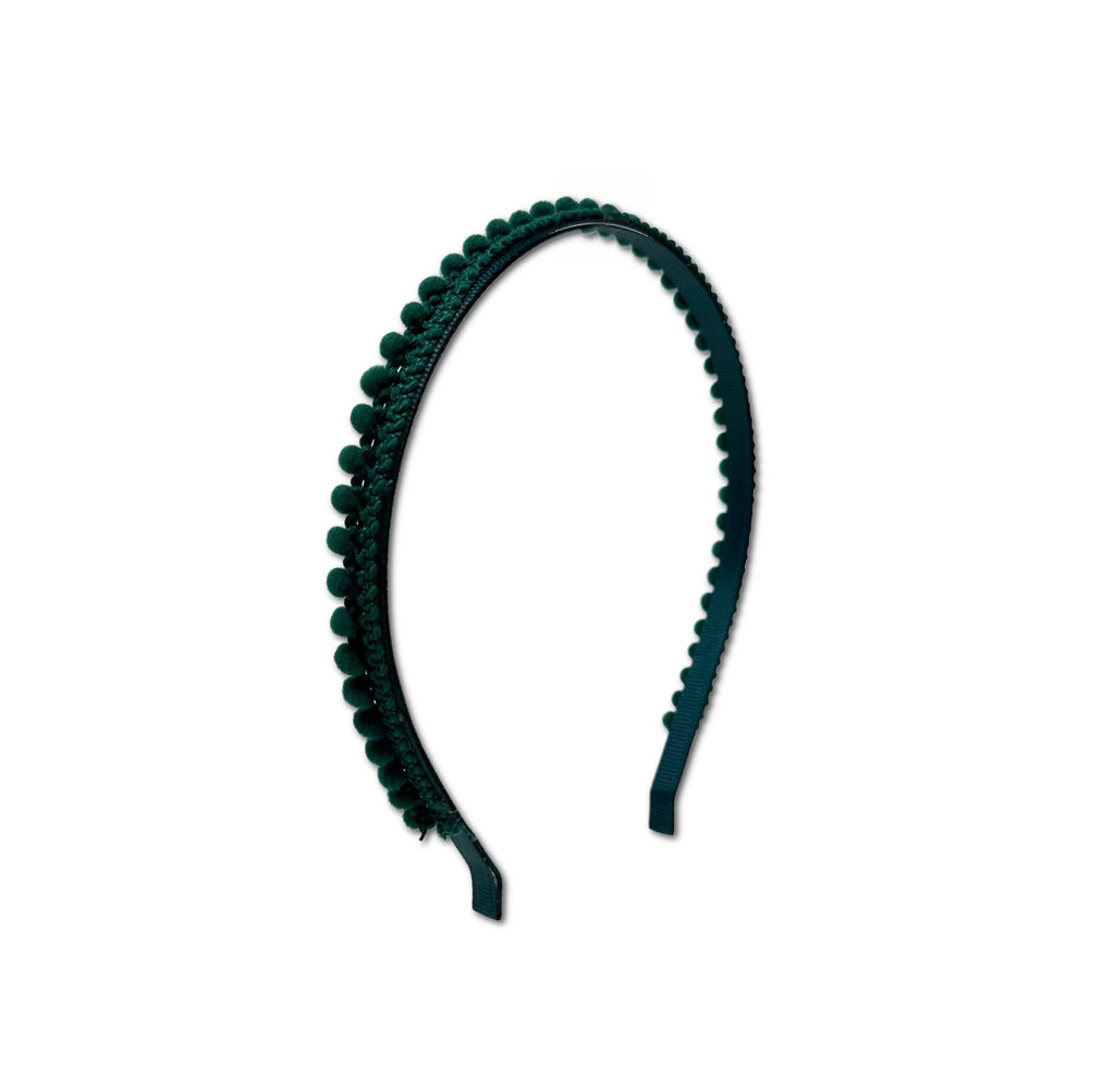 Mini Pom Pom Headband, Hunter Green