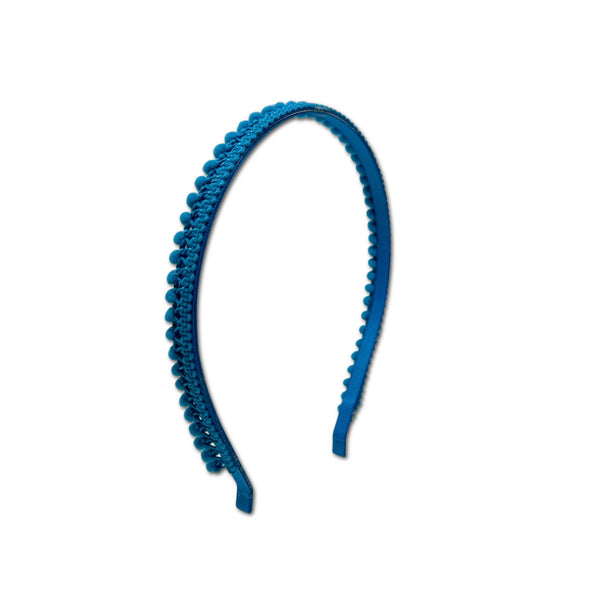 Mini Pom Pom Headband, Bright Blue