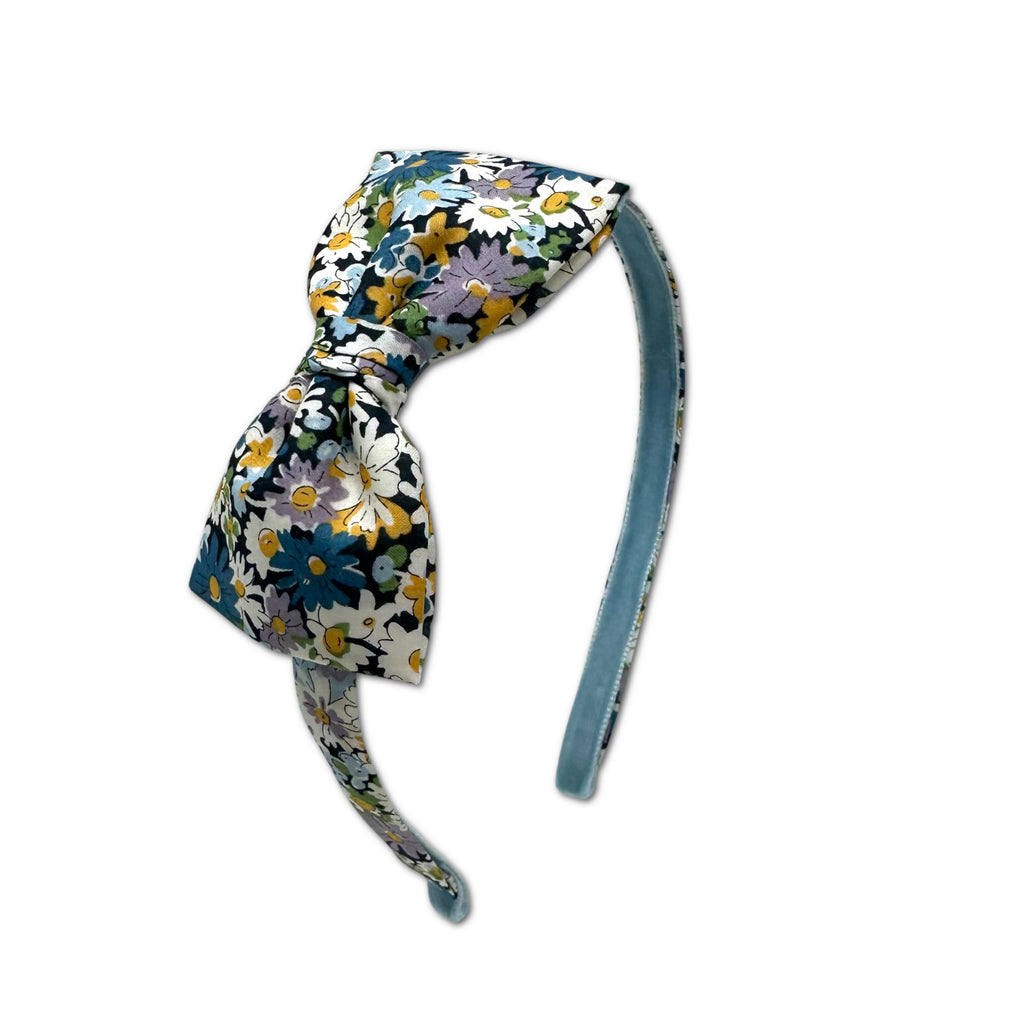 Liberty Bow Headband, Blue Daisies