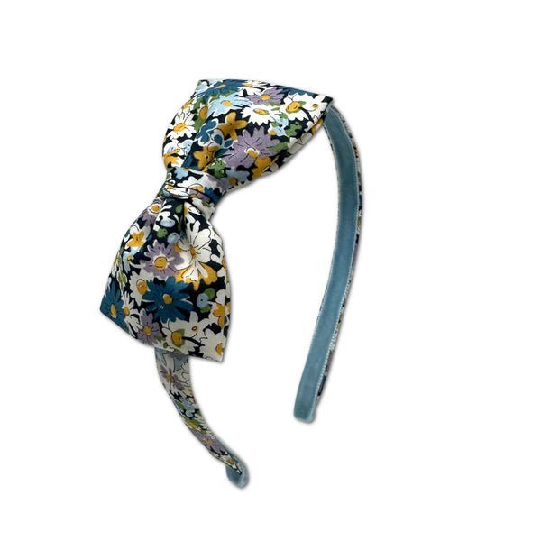 Liberty Bow Headband, Blue Daisies