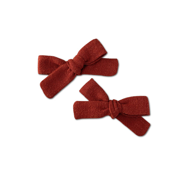 Skinny Ribbon Pigtail Bows, Cinnamon