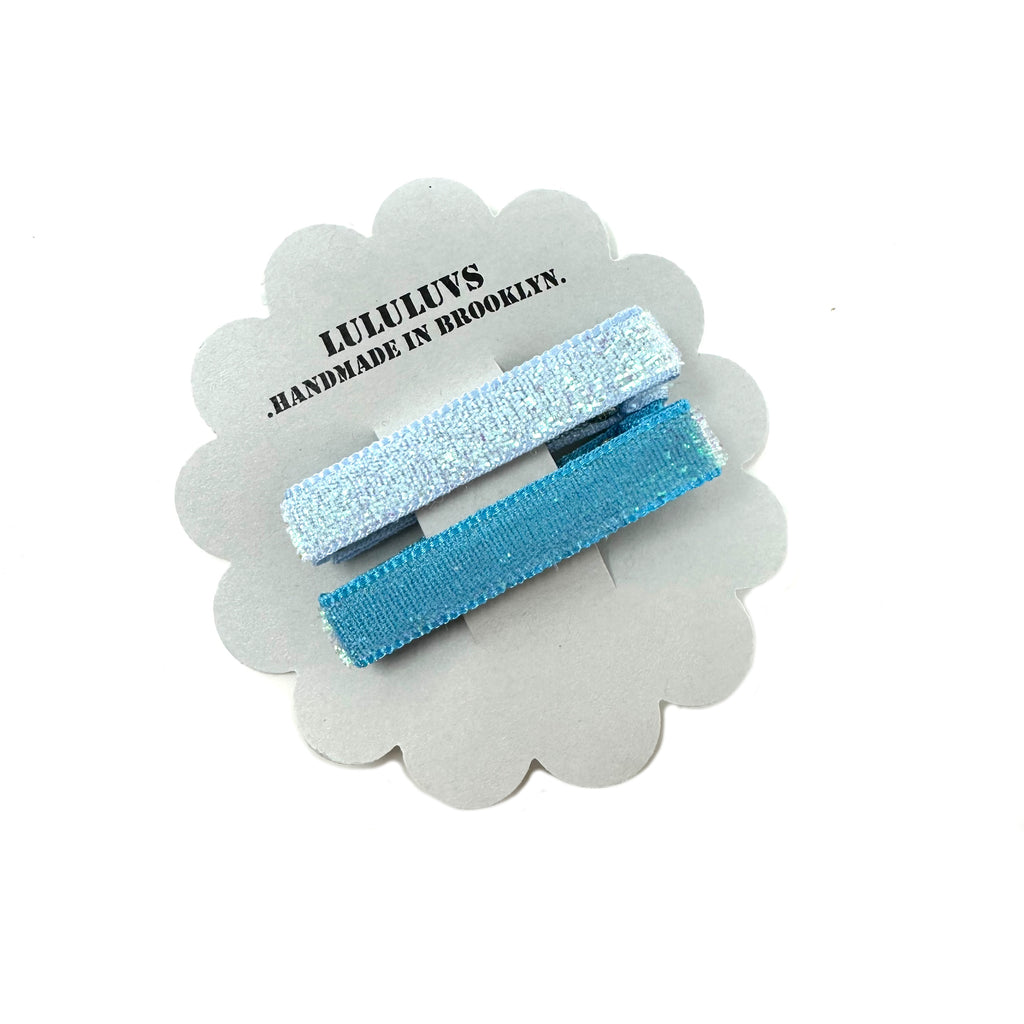 Unicorn Glitter Blue Bar Clips, set of 2