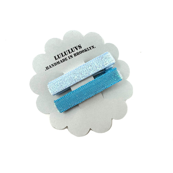 Unicorn Glitter Blue Bar Clips, set of 2