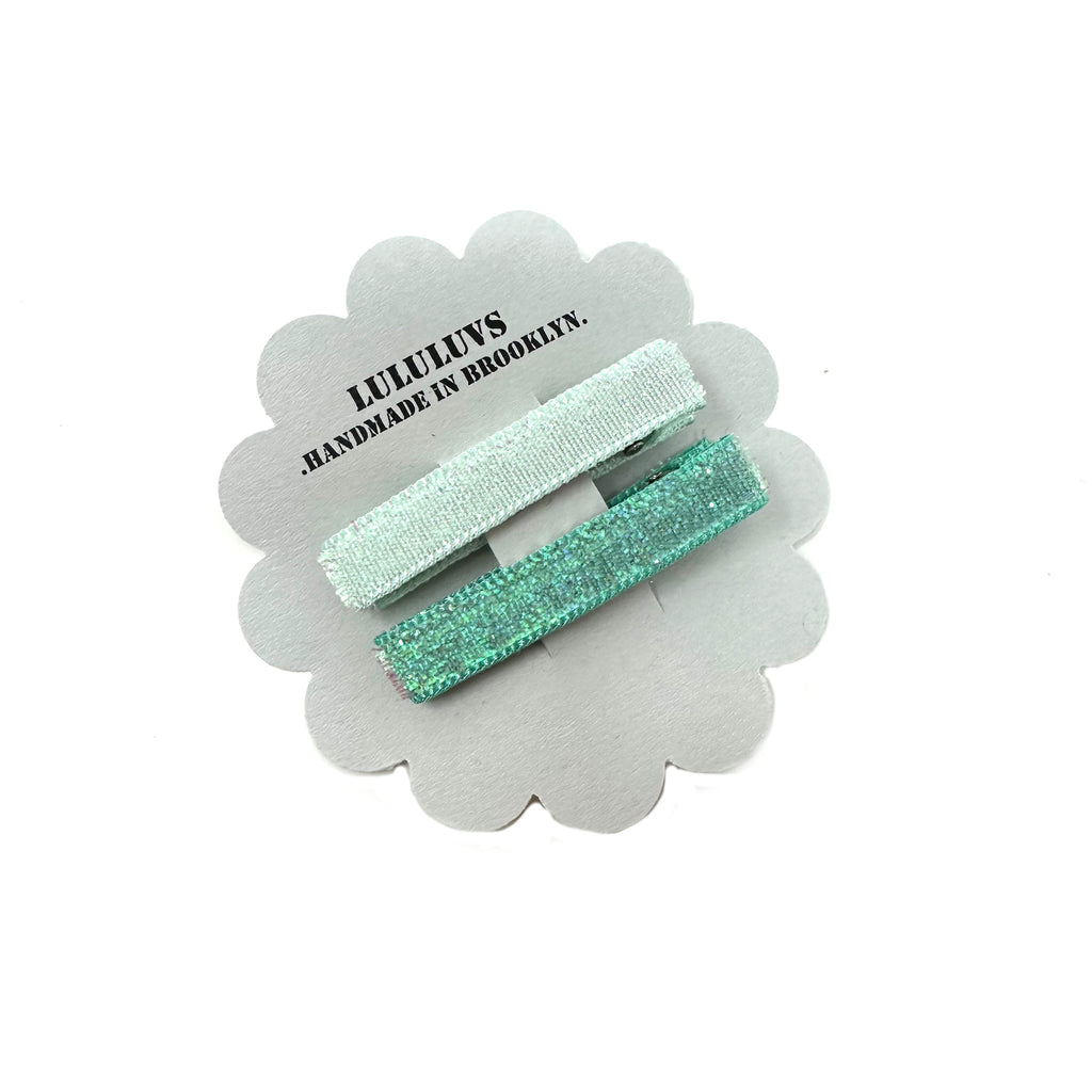 Unicorn Glitter Green Bar Clips, set of 2