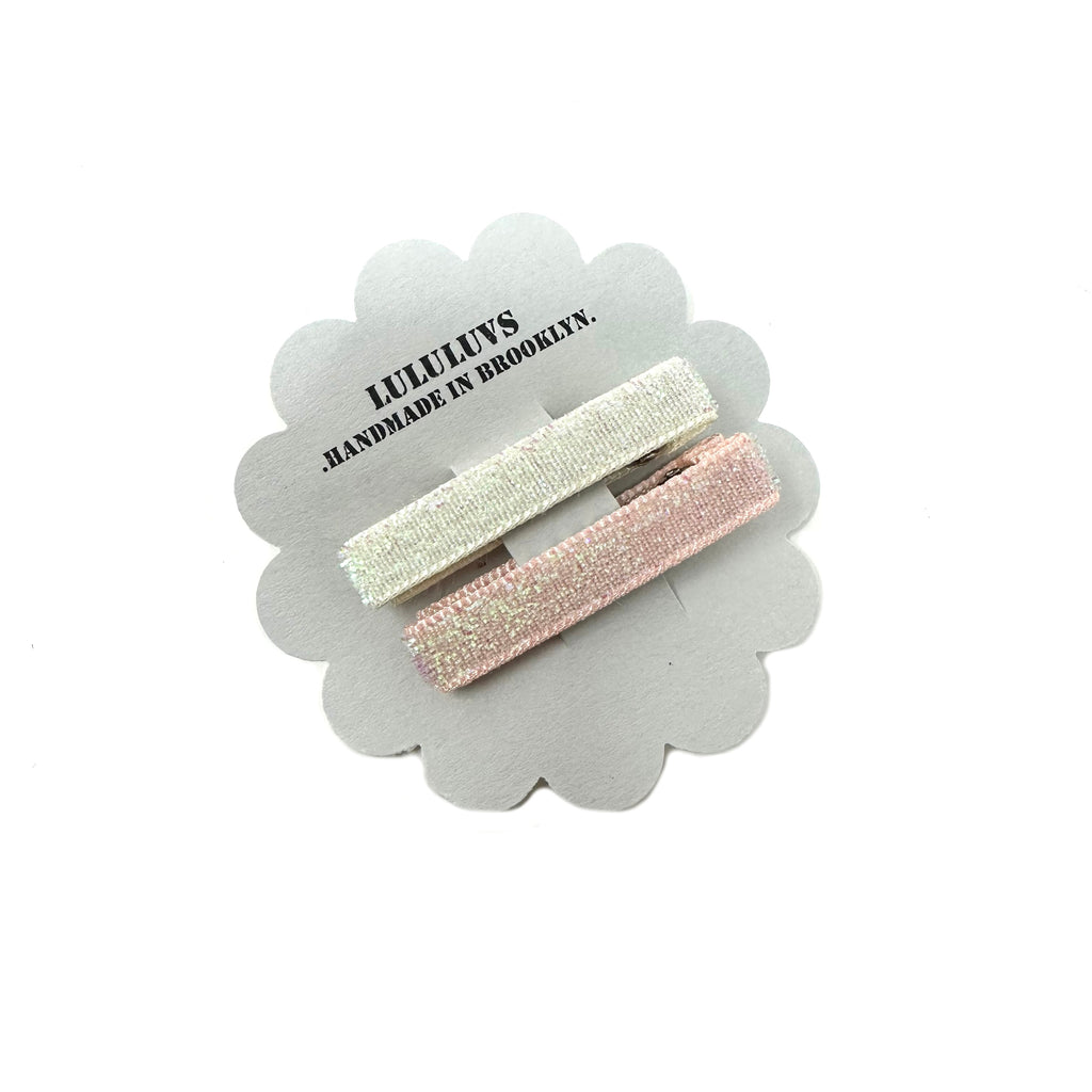 Unicorn Glitter Ivory/Peach Bar Clips, set of 2