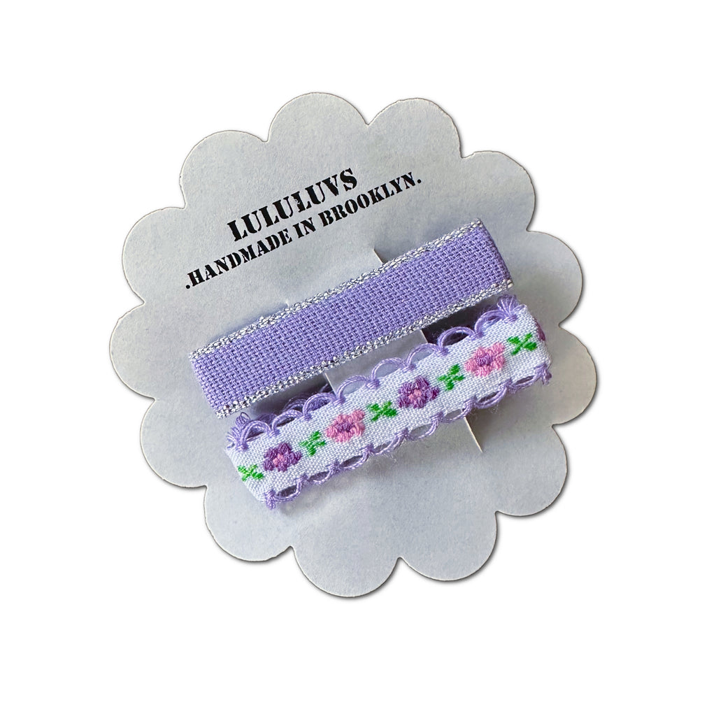 Embroidered Ribbon Bar Clips in Purple, set of 2