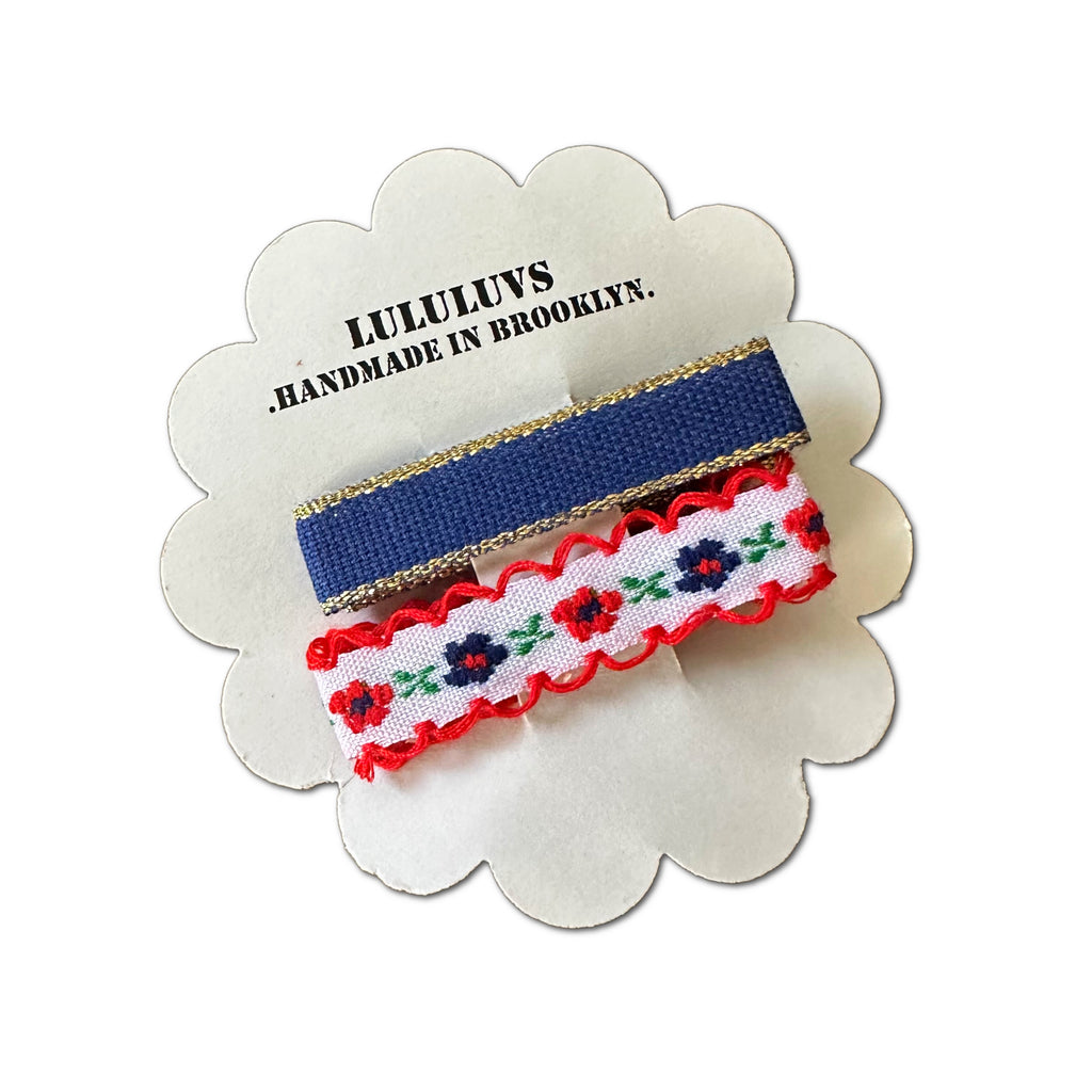 Embroidered Ribbon Bar Clips in Red/Navy, set of 2