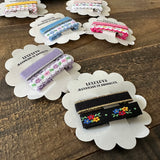 Embroidered Ribbon Bar Clips in Purple, set of 2