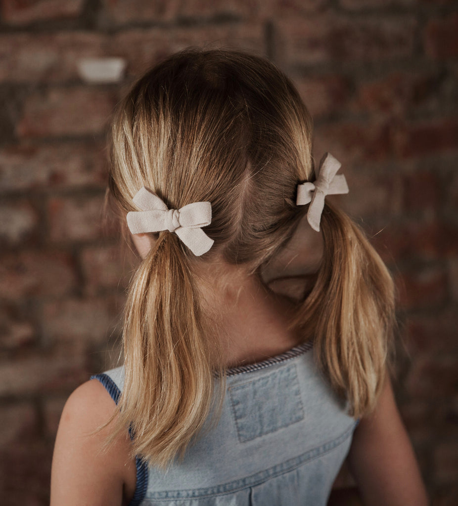 Skinny Ribbon Pigtail Bows, Oyster