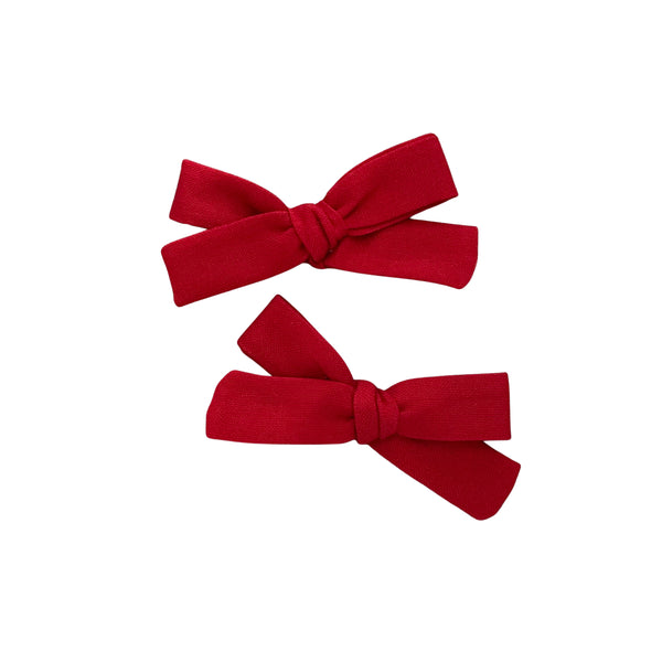 Love146 Skinny Ribbon Pigtail Bows, Solid Cranberry