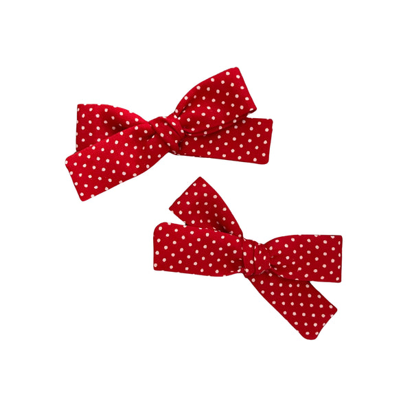 Love146 Skinny Ribbon Pigtail Bows, Red Pindots