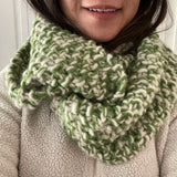 READY TO SHIP! Adult 100% Wool Hand Knit Scarf, Grass/Cream