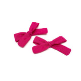 Love146 Skinny Ribbon Pigtail Bows, Fuchsia Swiss Dot
