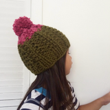 READY TO SHIP! Kids XS, Colorblock Hat in Moss/Bubblegum