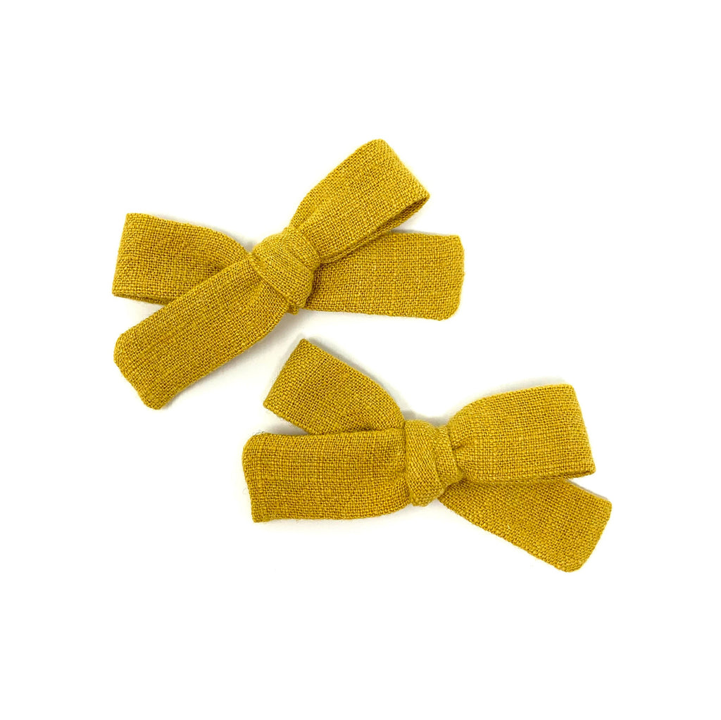 Skinny Ribbon Pigtail Bows, Mustard
