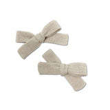 Skinny Ribbon Pigtail Bows, Oyster