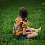 Skinny Ribbon Pigtail Bows, Liberty of London Mustard Floral