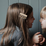 Embroidered Ribbon Bar Clips in Brown/Blush, set of 2