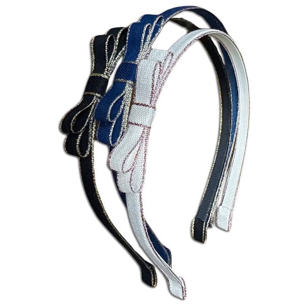 Metallic Ribbon Headbands Set, Ivory/Blue/Black