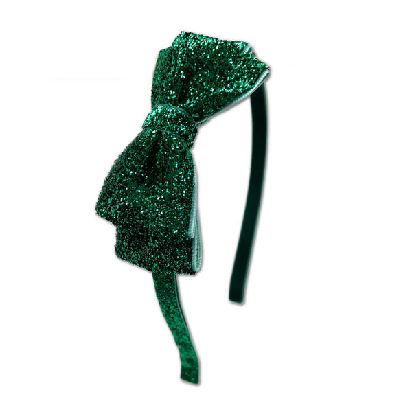 Glitter Bow Headband, Emerald