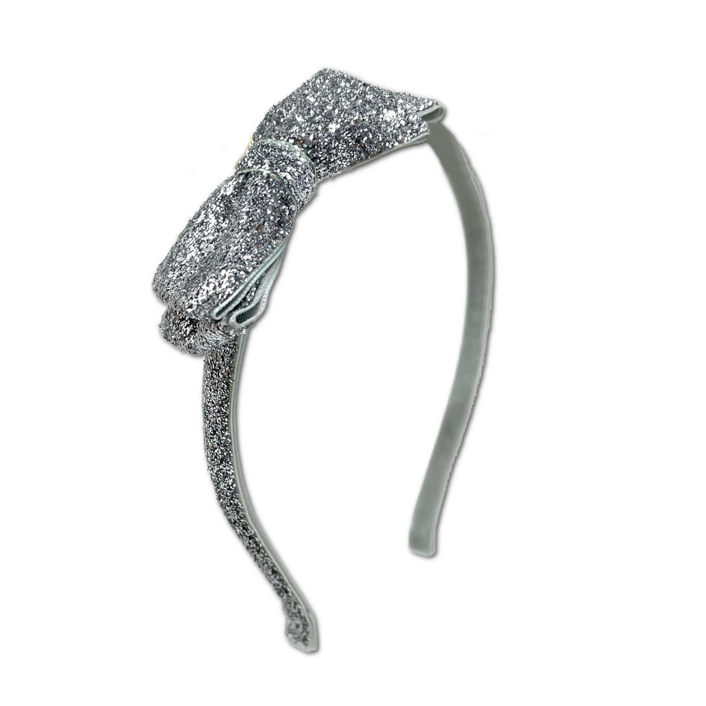 Glitter Bow Headband, Silver