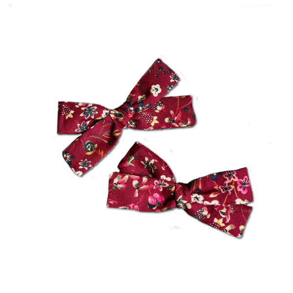 Skinny Ribbon Pigtail Bows, Liberty of London Burgundy Floral