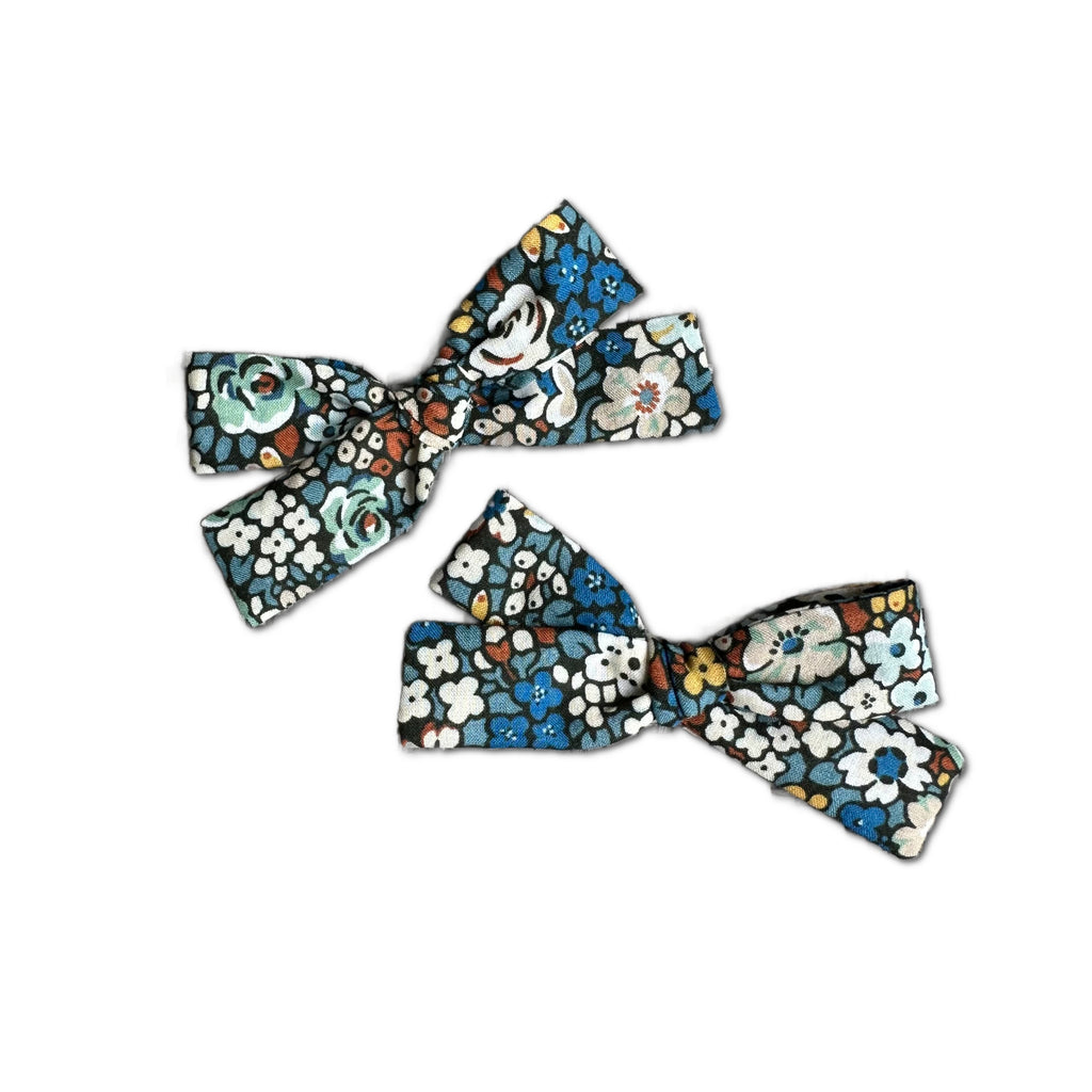Skinny Ribbon Pigtail Bows, Liberty of London Blue Floral