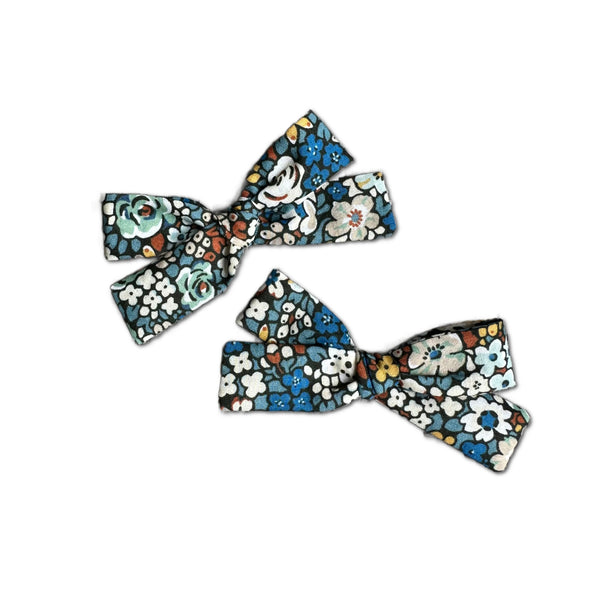 Skinny Ribbon Pigtail Bows, Liberty of London Blue Floral