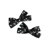 Skinny Ribbon Pigtail Bows, Liberty of London Black/Pink Floral