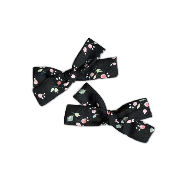 Skinny Ribbon Pigtail Bows, Liberty of London Black/Pink Floral