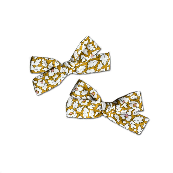 Skinny Ribbon Pigtail Bows, Liberty of London Mustard Floral