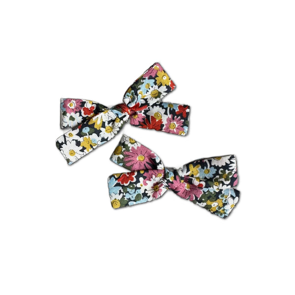 Skinny Ribbon Pigtail Bows, Liberty of London Pink Daisies