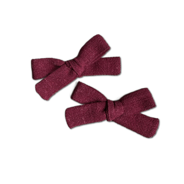 Skinny Ribbon Pigtail Bows, Burgundy