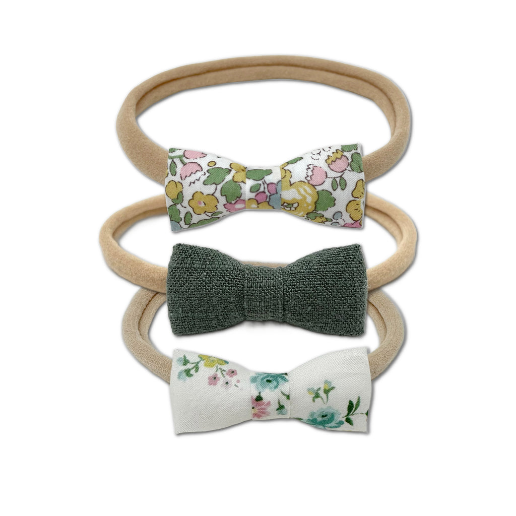 Itty Bitty Bow Baby Headbands, Olive/Yellow Bundle Set
