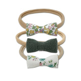 Itty Bitty Bow Baby Headbands, Olive/Yellow Bundle Set