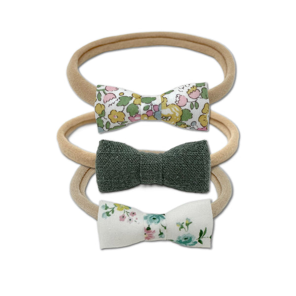 Itty Bitty Bow Baby Headbands, Olive/Yellow Bundle Set