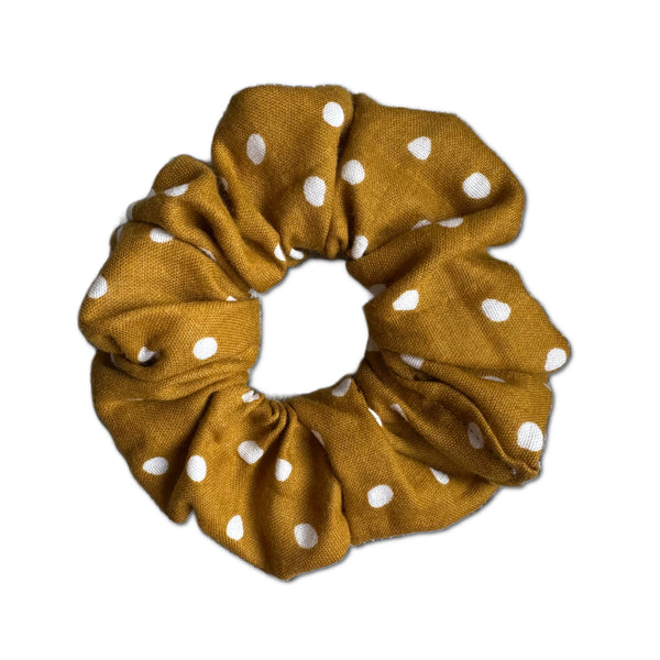NEW! Scrunchie, Mustard Polka Dot