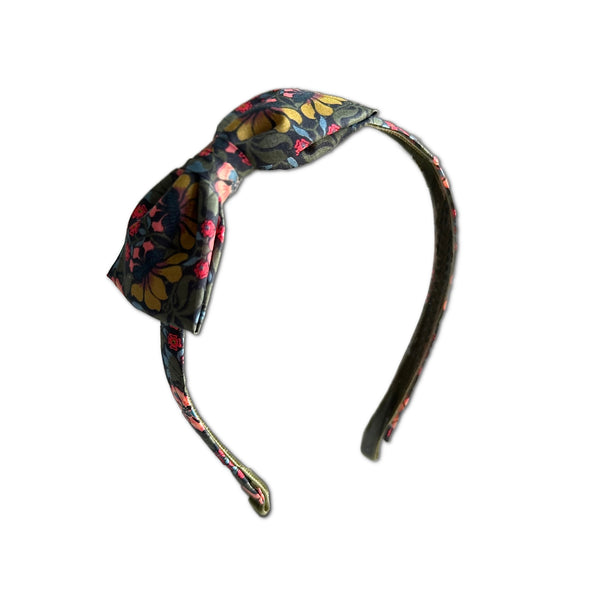 Liberty Bow Headband, Olive/Pink Floral