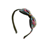 Liberty Bow Headband, Olive/Pink Floral