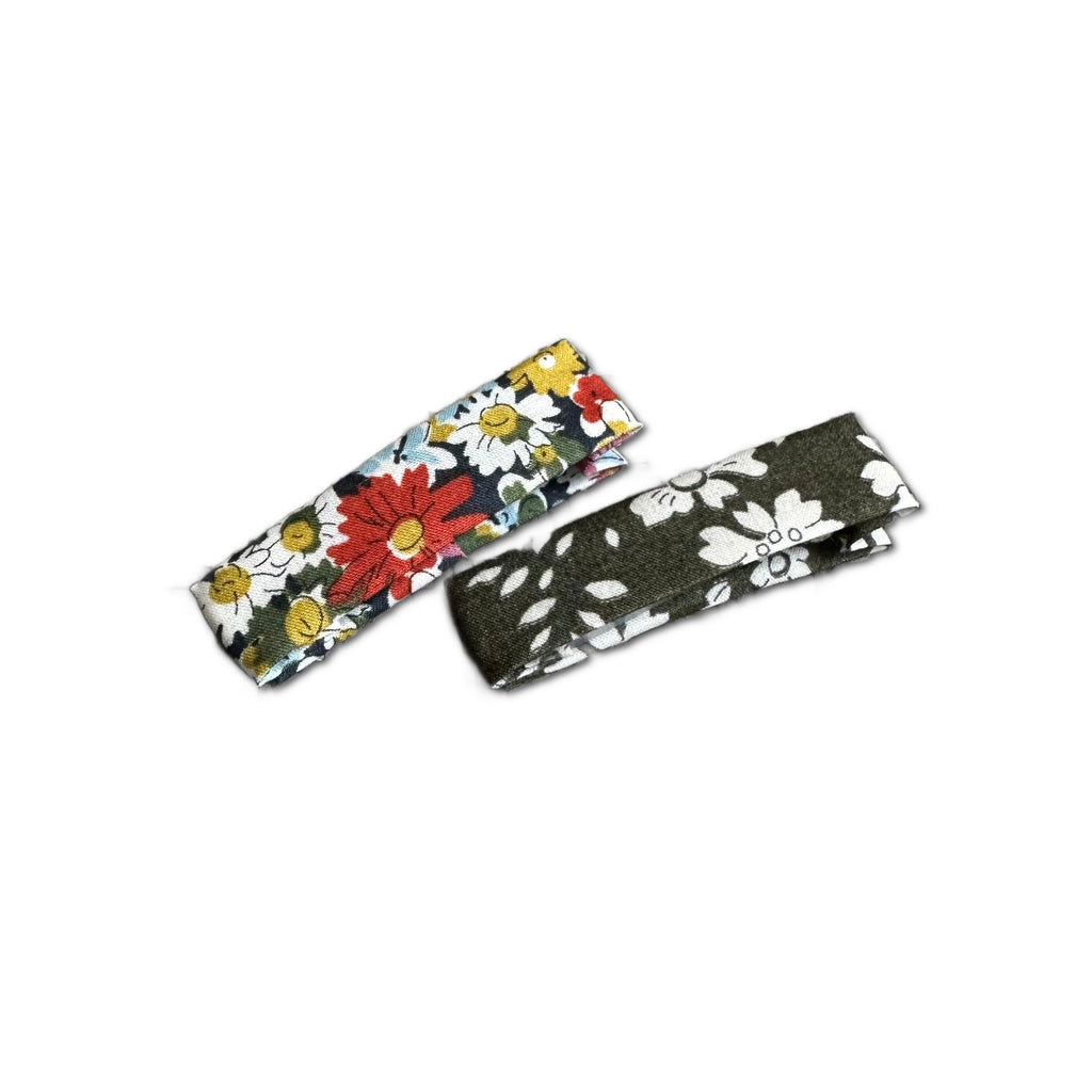 Liberty Bar Clips in Olive/Pink Daisies