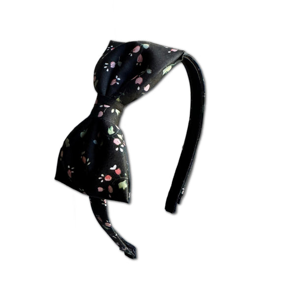 Liberty Bow Headband, Black/Pink Floral