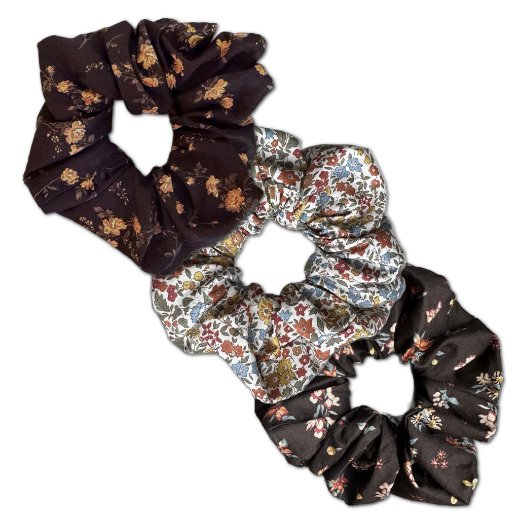 Scrunchies, Liberty of London Black/Brown Florals Bundle Set