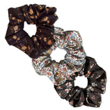 Scrunchies, Liberty of London Black/Brown Florals Bundle Set