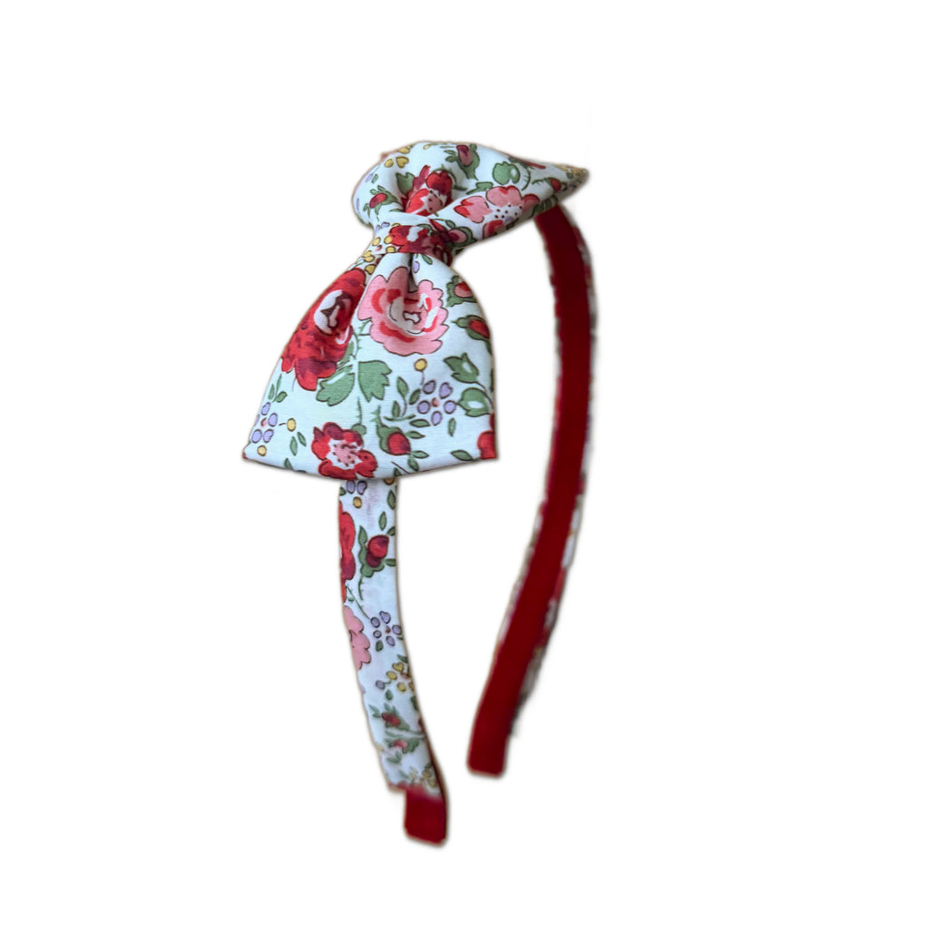 Liberty of London Bow Headband, Red/Cream Floral
