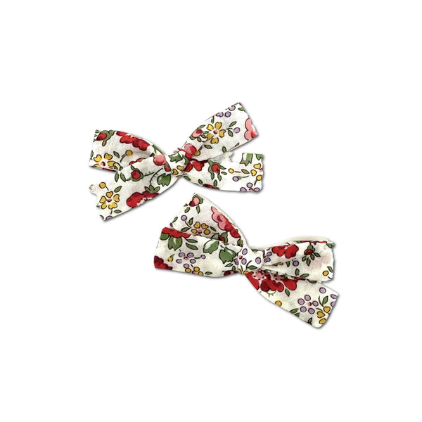 Skinny Ribbon Pigtail Bows, Liberty Red/Cream Floral