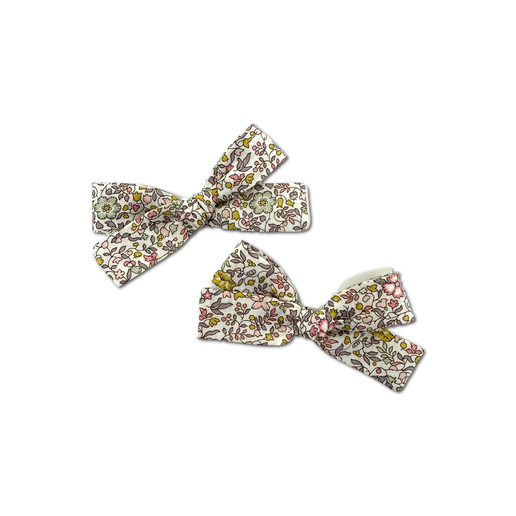 Skinny Ribbon Pigtail Bows, Liberty Muted Pink Floral