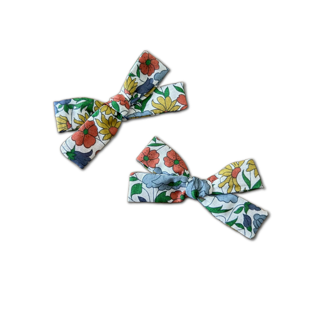Skinny Ribbon Pigtail Bows, Liberty of London Blue Floral