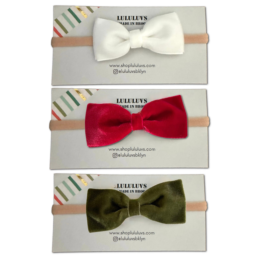 Baby Velvet Bows, White/Ruby/Loden Bundle Set