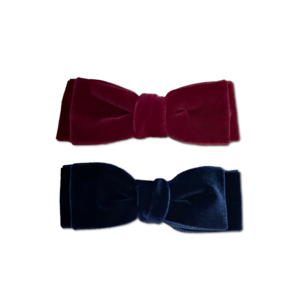 Double Velvet Bows, Burgundy/Navy Bundle Set